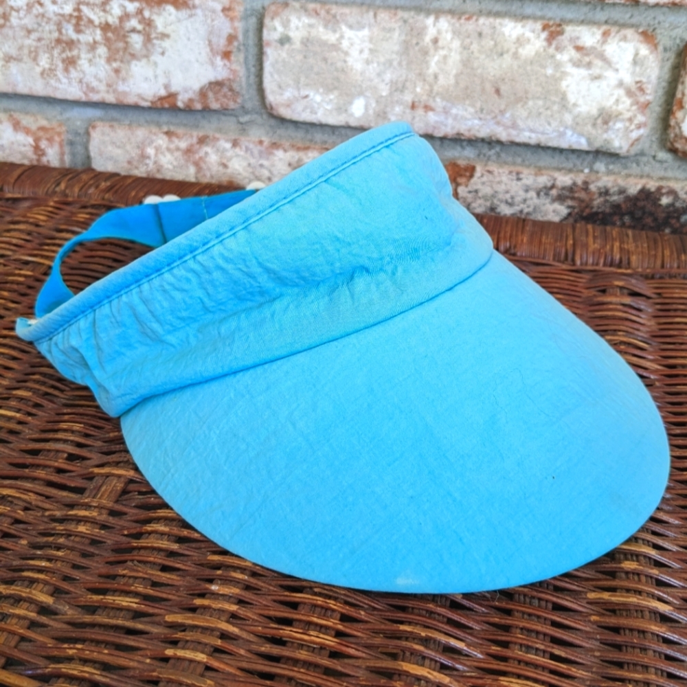 ⛱️ Vintage Bright Blue Nylon Sun Visor Beach Golf